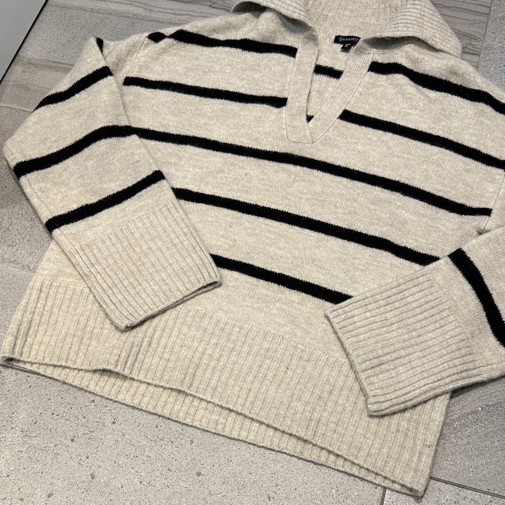 Dynamite Striped Black and Cream Sweater - Picture 7 of 10